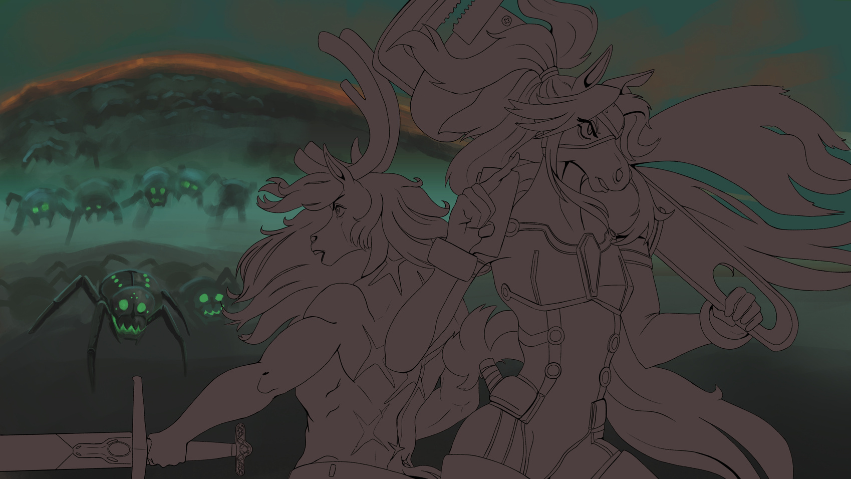 Lineart and BG Sketch